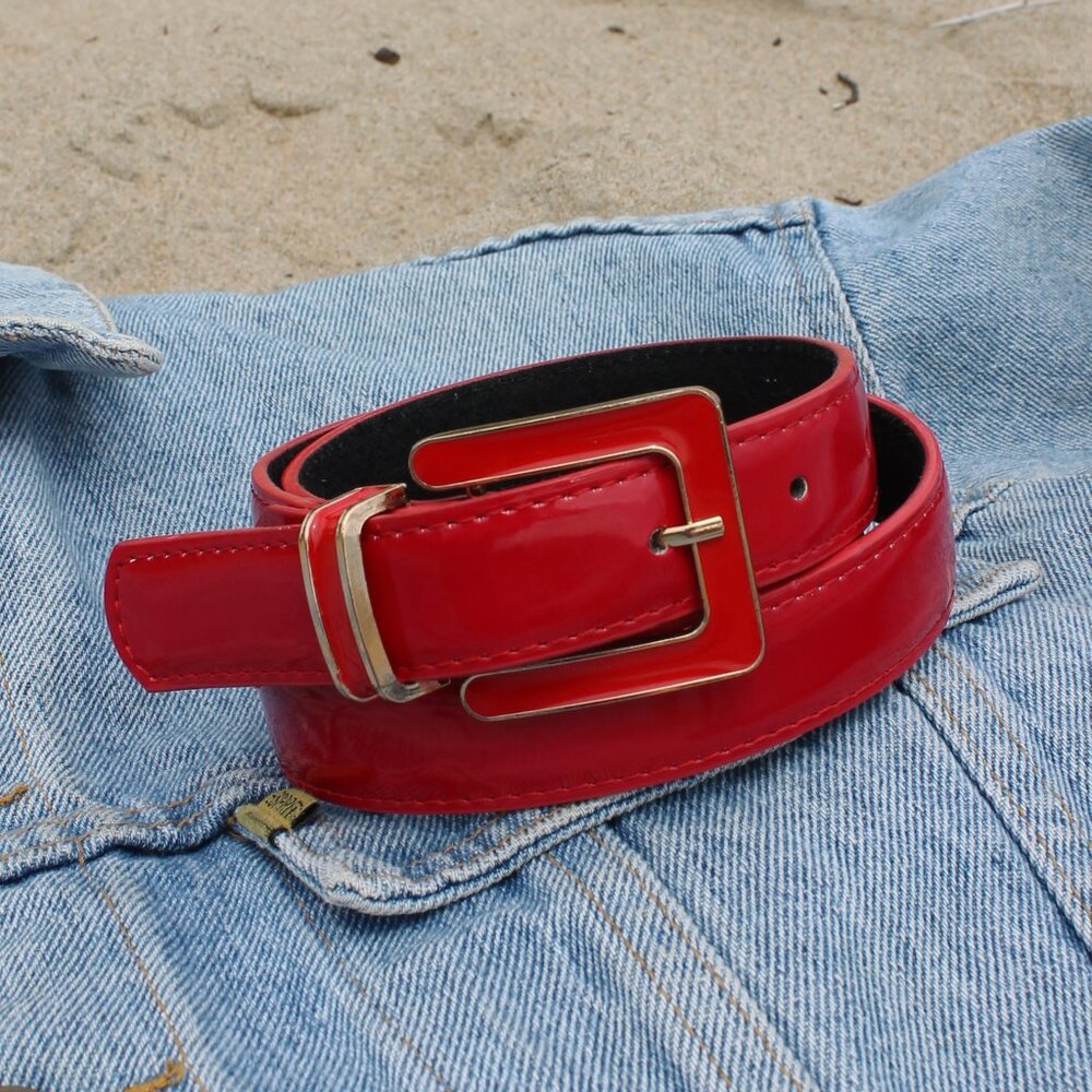 Y2K Jessica (Sears) Red Patent Leather/Gold Belt Large - Picture 1 of 5
